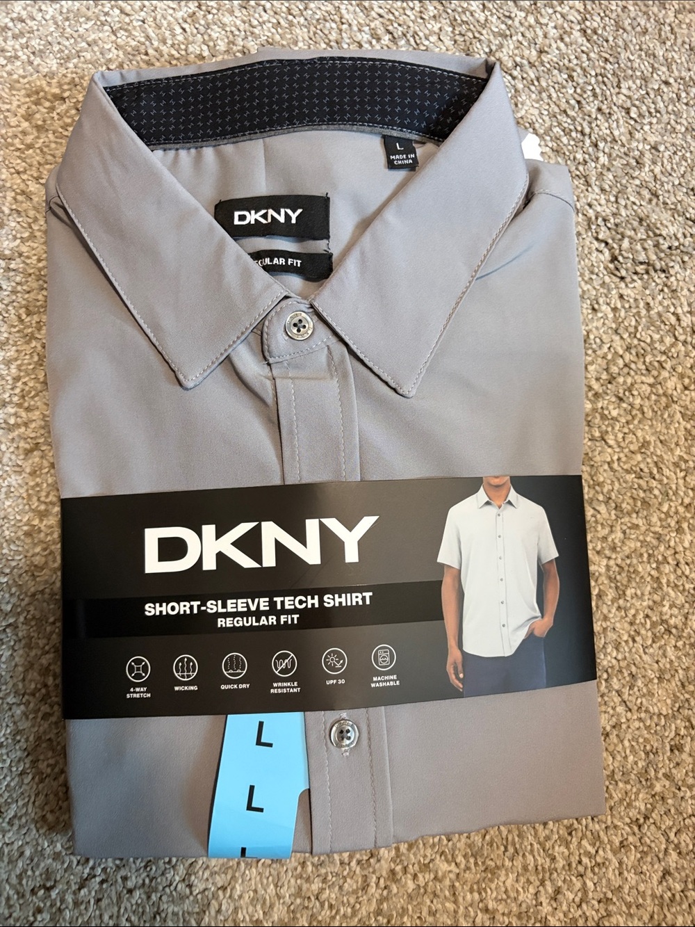 DKNY Men’s Short-Sleeve Tech Polo — Light Gray